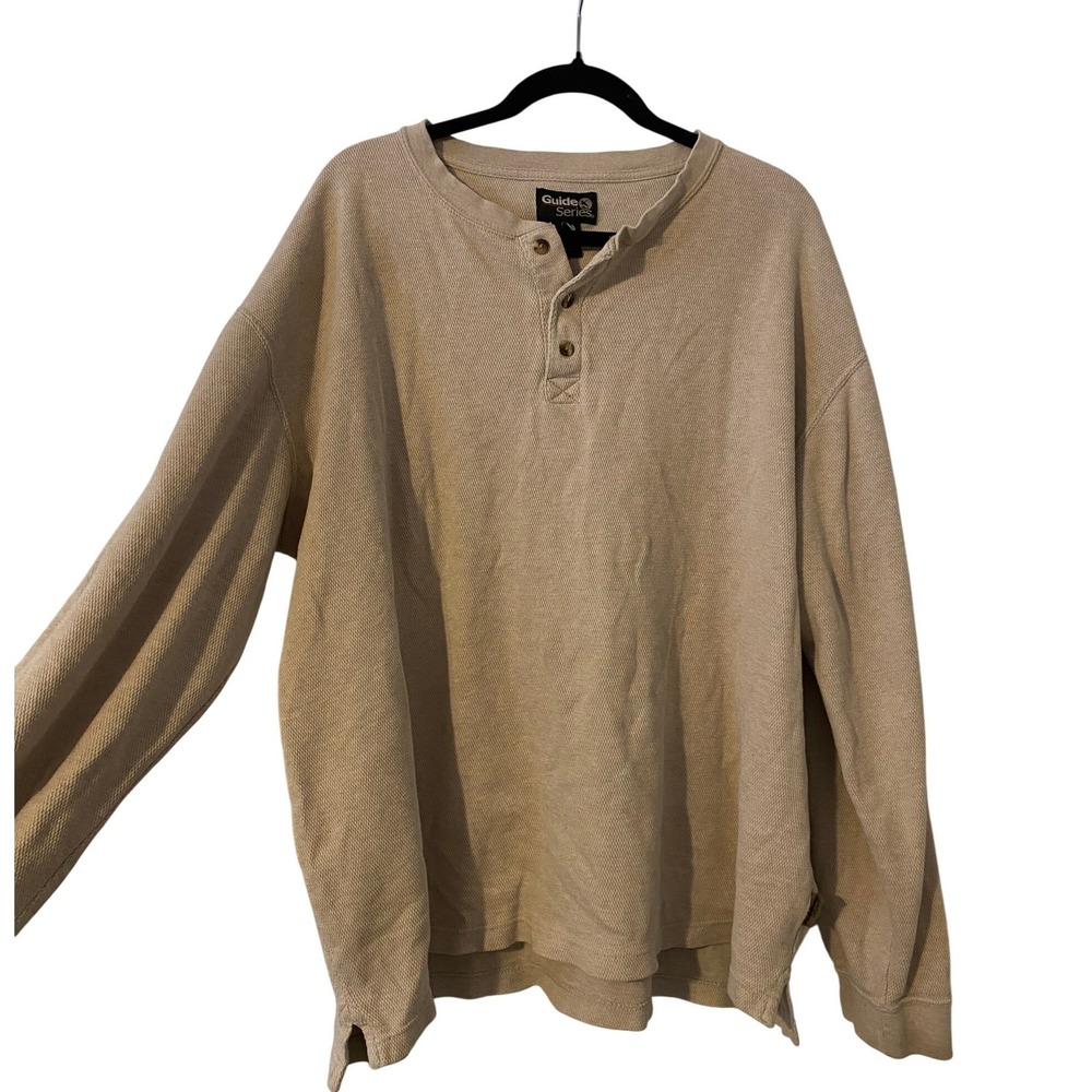 Guide Series Waffle Knit Long Sleeve Cream Henley Shirt XLT Heritage‎ Cabincore